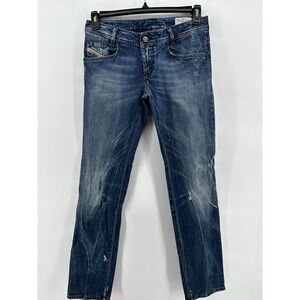 Diesel Women's Straight Leg Jeans in Distressed Dark Blue Wash